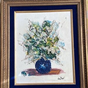 Abstract Floral Wall Art in Blue and Gold Frame